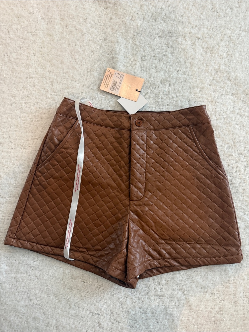 Missguided Quilted Faux Leather High Waist Shorts — Brown